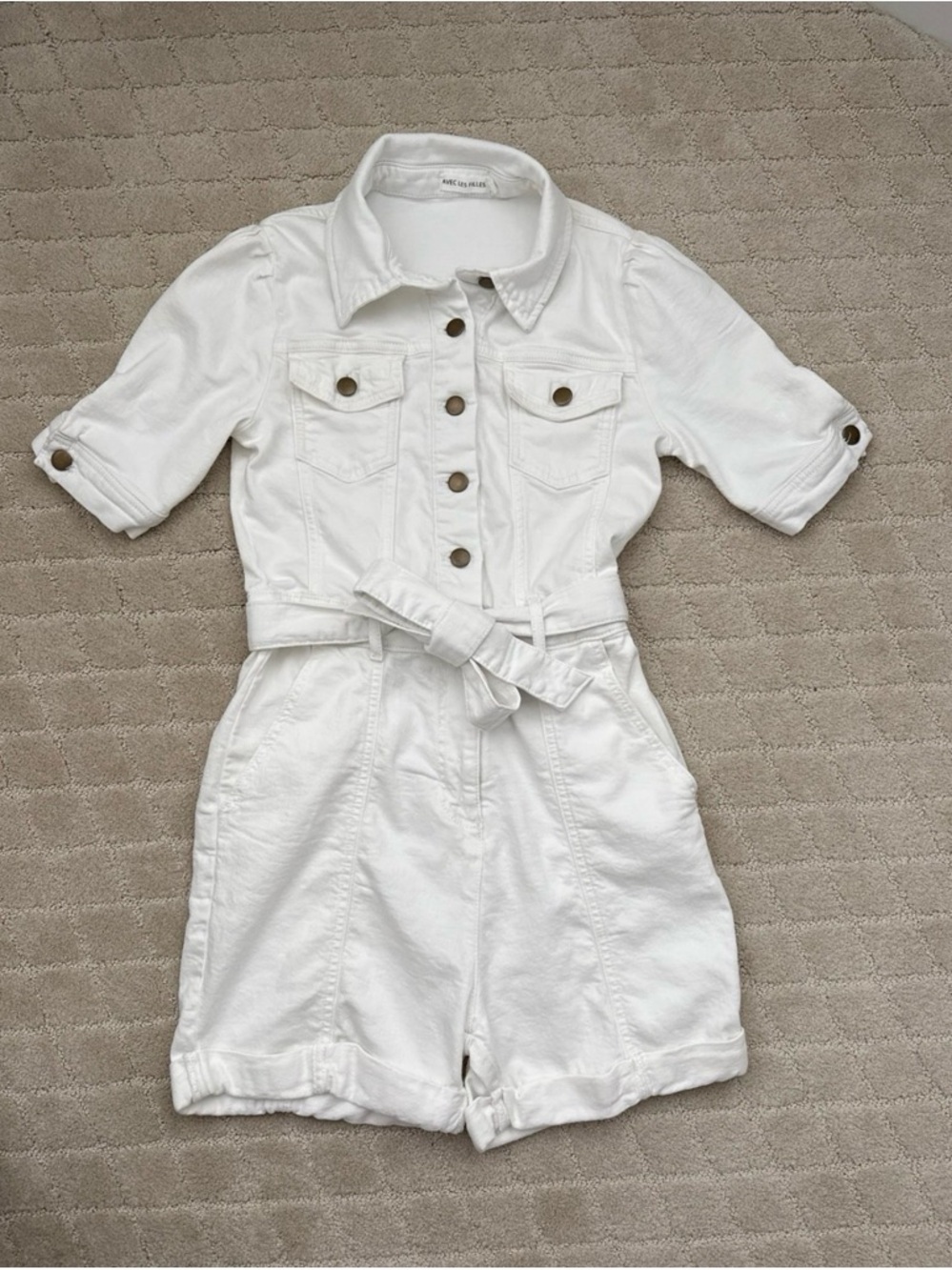 Avec Les Filles White Cotton Short Jumpsuit Romper